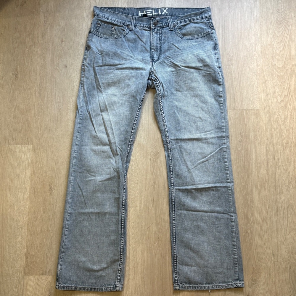 Helix Mens Relaxed Bootcut Jeans 36x34 Light Wash Embellished Studded Denim